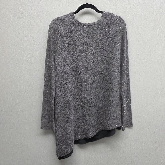 Apt. 9 Sweater Womens XL Gray Sequin Knit Asymmetrical Hem Layered Long Sleeve - Picture 4 of 11